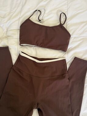 Brown Two-Piece Active Set with Cream Trim
